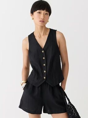 Son de Flor Black Linen Button Front Vest XXL